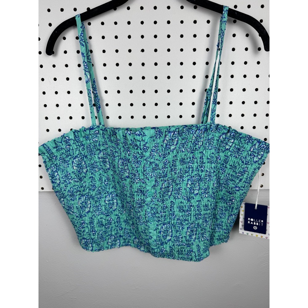 Roller Rabbit Target Aqua Blue Floral Smocked Tank Top XXL Adjustable Straps